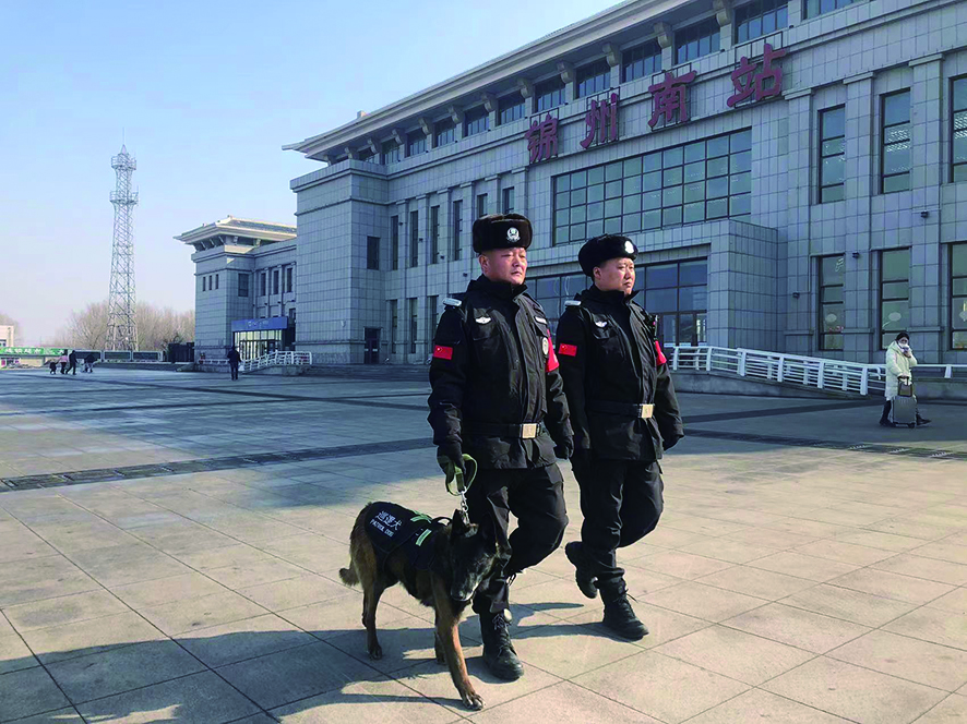 民警帶著警犬“太子”正在巡邏